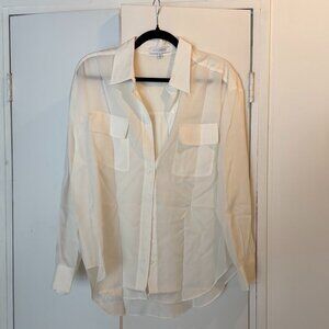 Intermix White Button Down Blouse – Classic Collared Shirt – Size M